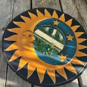 Vintage Handcrafted Sun and Moon Celestial Wall Mirror 13"